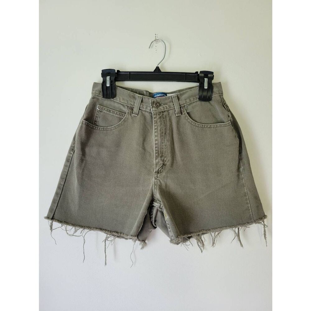 Liz Claiborne Vintage Olive Green Denim Cutoff Shorts High Rise Classic Fit Raw